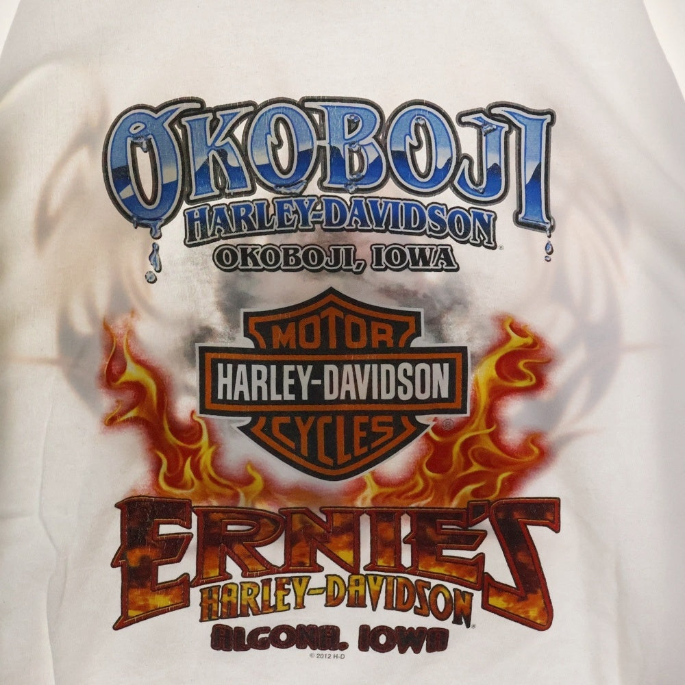 VINTAGE(ヴィンテージ) HARLEY DAVIDSON OKOBOJI イーグル トライバル ロングスリーブ 長袖Tシャツ カットソー ホワイト