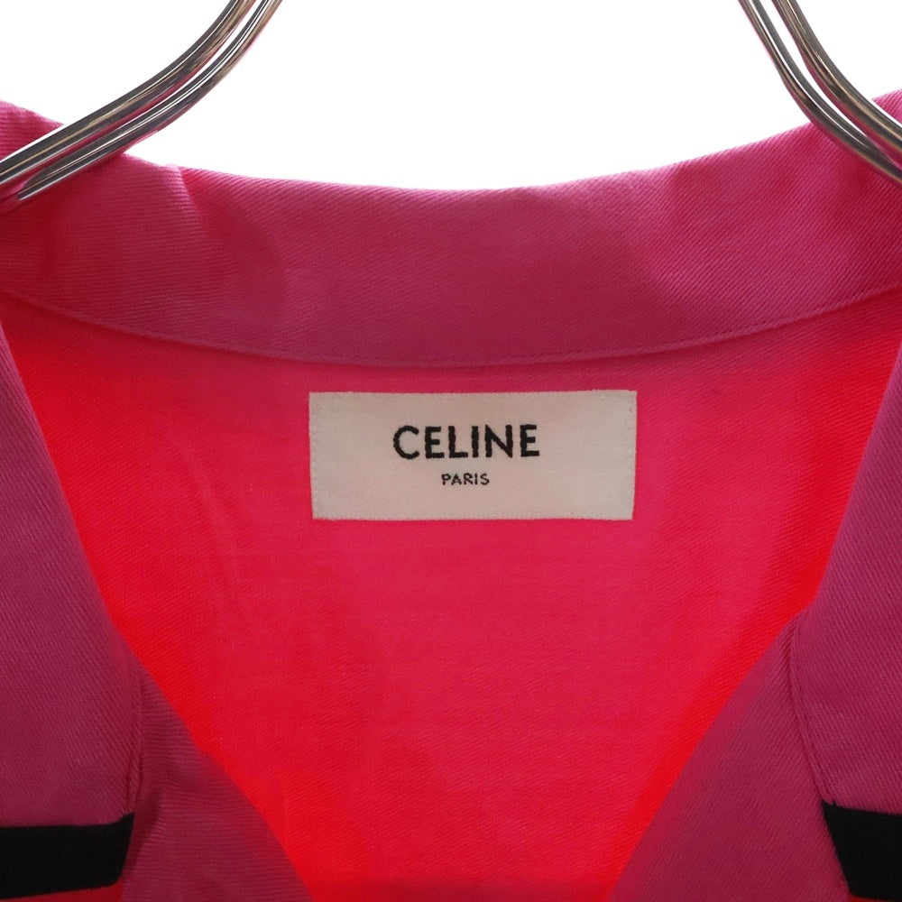 CELINE(セリーヌ) 22AW ロゴ刺繍ボーリング半袖シャツ ピンク 2C831171S