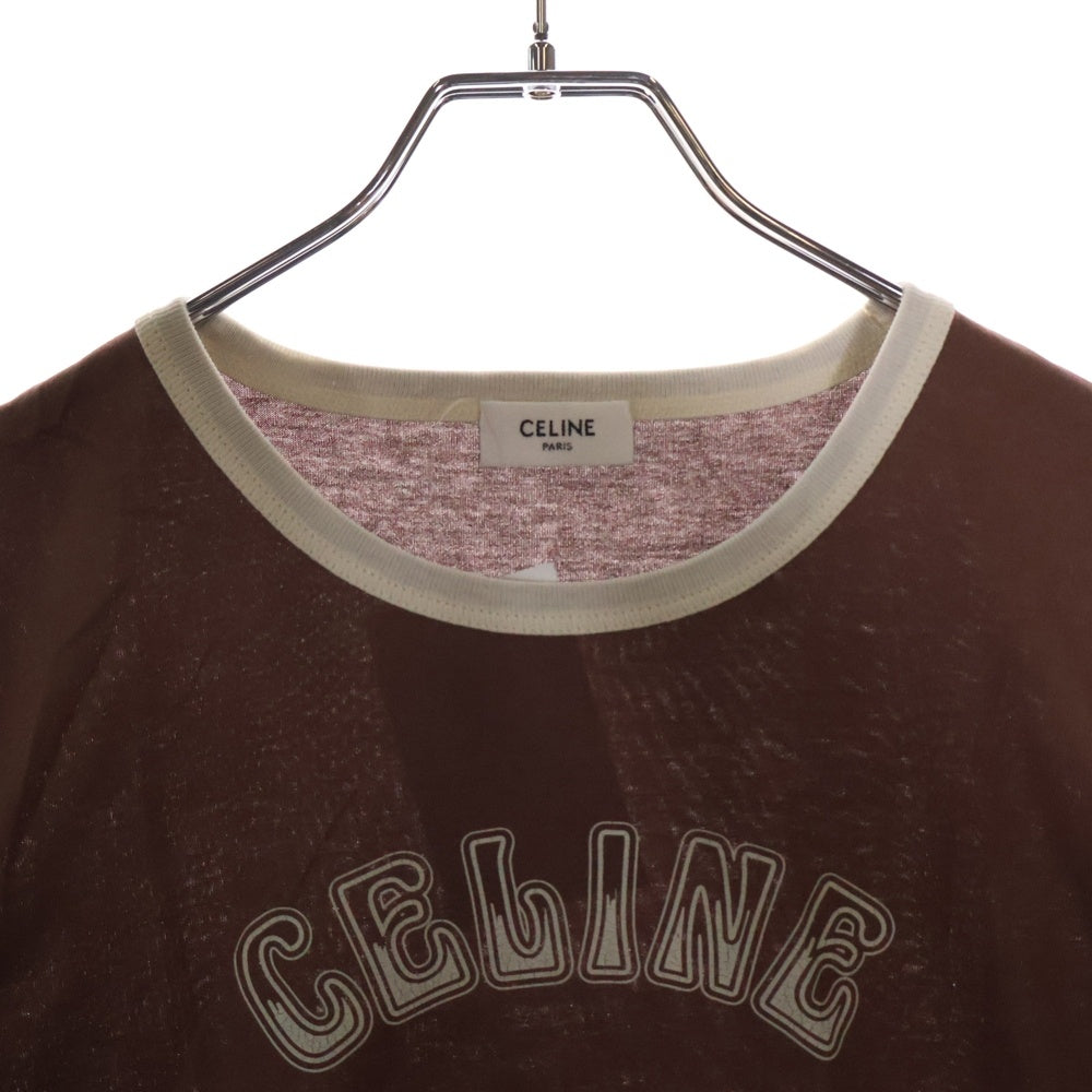 CELINE(セリーヌ) 70'S T-SHIRT WITH CRACKED EFFECT 2X97I671Q.25EL クラックドエフェクトロゴ クルーネック半袖Tシャツ レディース ブラウン