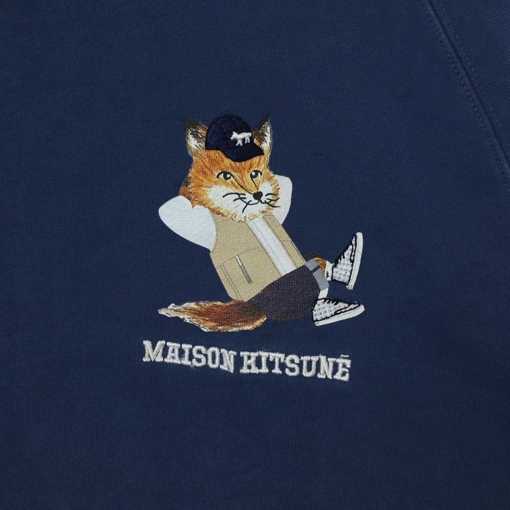 MAISON KITSUNE(メゾンキツネ) DRESSED FOX PRINT CLEAN SWEATSHIRT JM00331KM0001 キツネプリント クルーネック 長袖スウェットトレーナー ネイビー