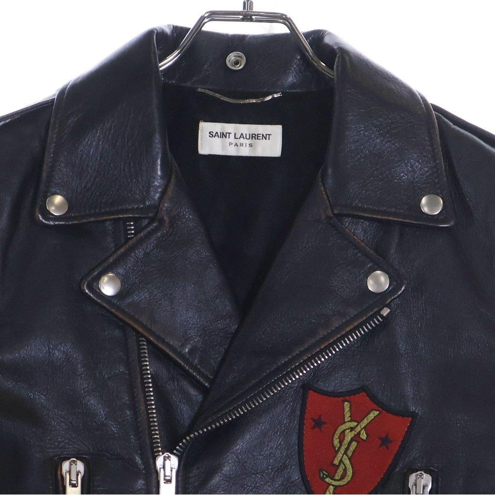 SAINT LAURENT PARIS(サンローランパリ) ワッペン付き ダメージ加工 ダブルライダースレザージャケット 483224 YC1EP ブラック