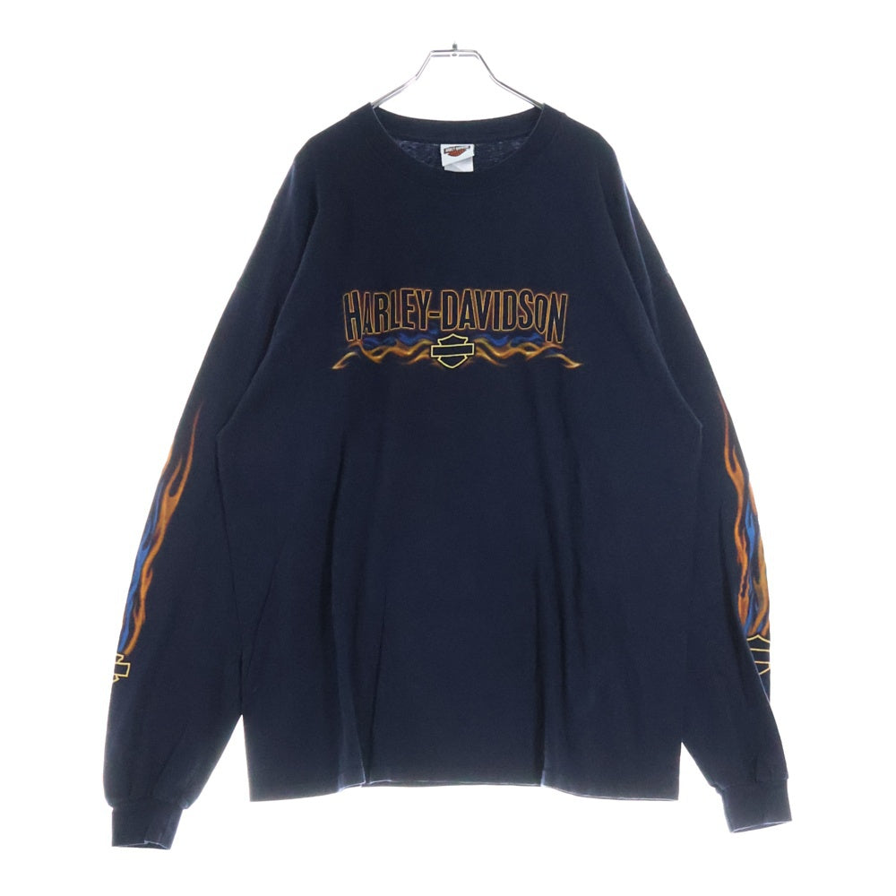 HARLEY DAVIDSON(ハーレーダビッドソン) 07s Harley Davidson Flames L/S Tee ハーレーダビッドソン 袖フレイム ファイヤーロゴ長袖Tシャツ ネイビー SIZE 2XL
