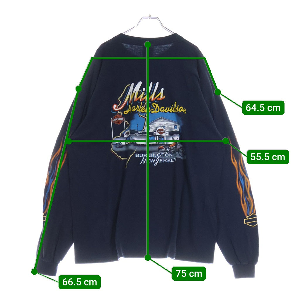 HARLEY DAVIDSON(ハーレーダビッドソン) 07s Harley Davidson Flames L/S Tee ハーレーダビッドソン 袖フレイム ファイヤーロゴ長袖Tシャツ ネイビー SIZE 2XL