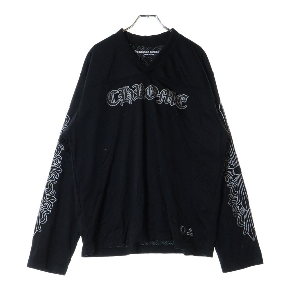 CHROME HEARTS(クロムハーツ) MESH WARM UP JERSEY メッシュ バーシティー ジャージー CHプリントメッシュ 長袖Tシャツカットソー ブラック