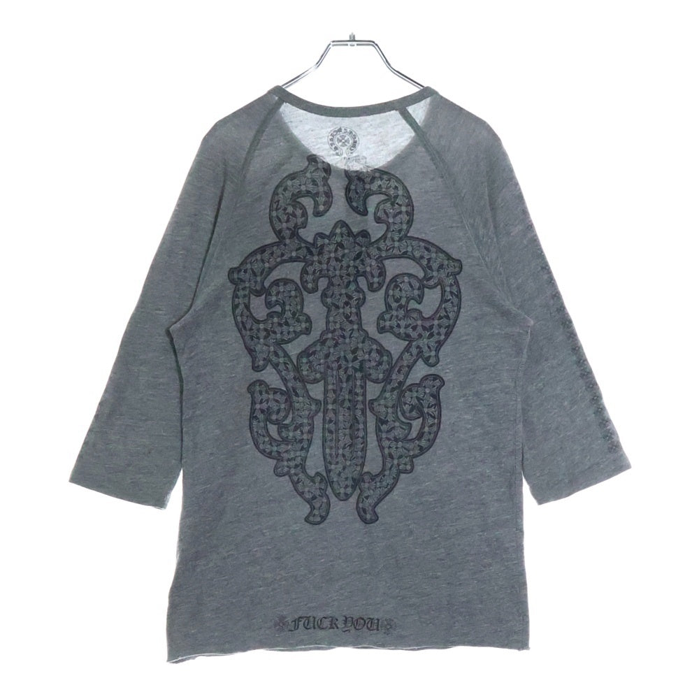 CHROME HEARTS(クロムハーツ) ヴァインダガー バックプリント ヘンリーネック 長袖Tシャツ グレー