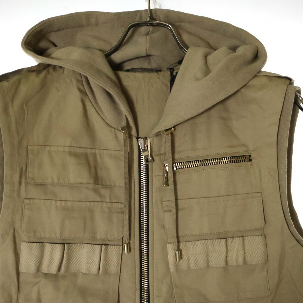 BALMAIN(バルマン) フーデッドジップアップベスト マルチポケット S6HJ820B139 ベージュ
