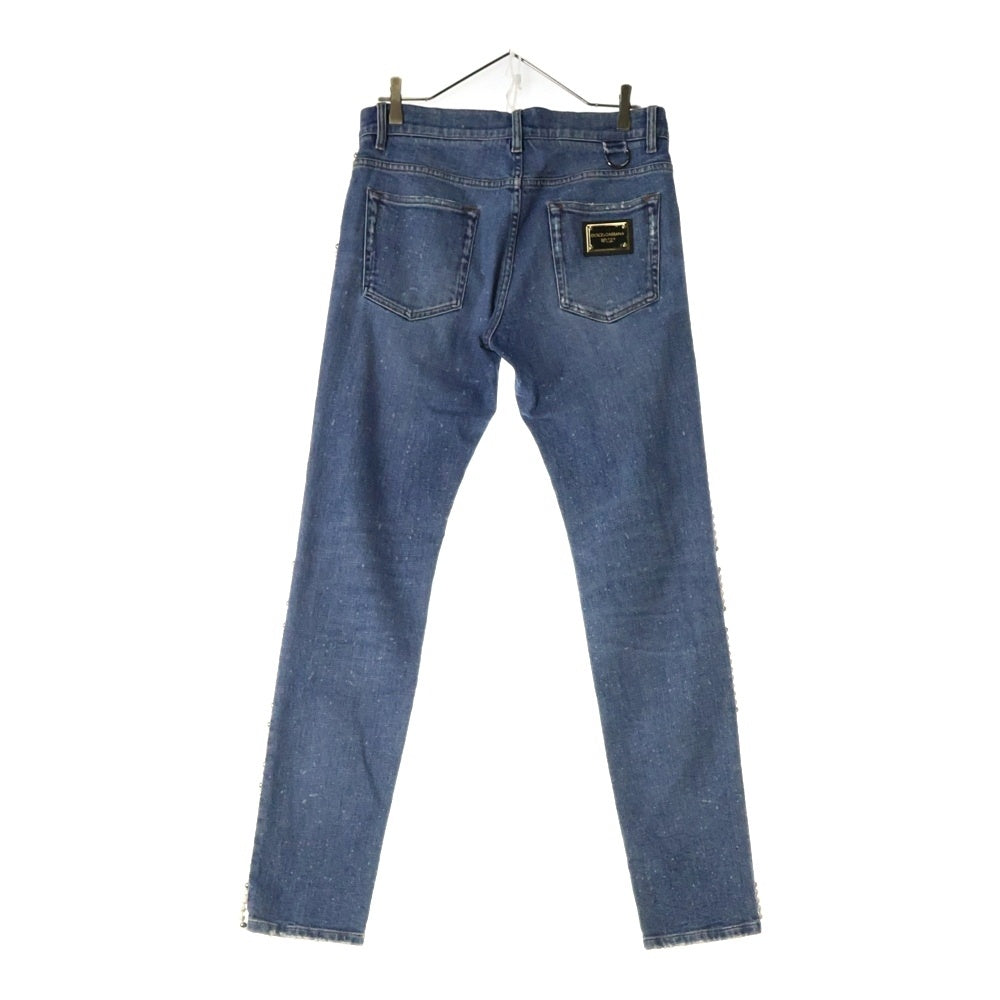 DOLCE & GABBANA(ドルチェアンドガッバーナ) DG Silver Metal Logo Pearl Pendant Jeans Pants SLIM G8EE3 メタルロゴ パールペンダント スリムジーンズ ブルー