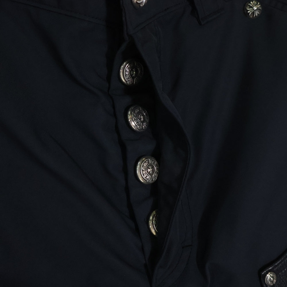 CHROME HEARTS(クロムハーツ) CARPENTER DOUBLE KNEE クロスパッチ付きレザー切替ナイロンカーペンターロングパンツ