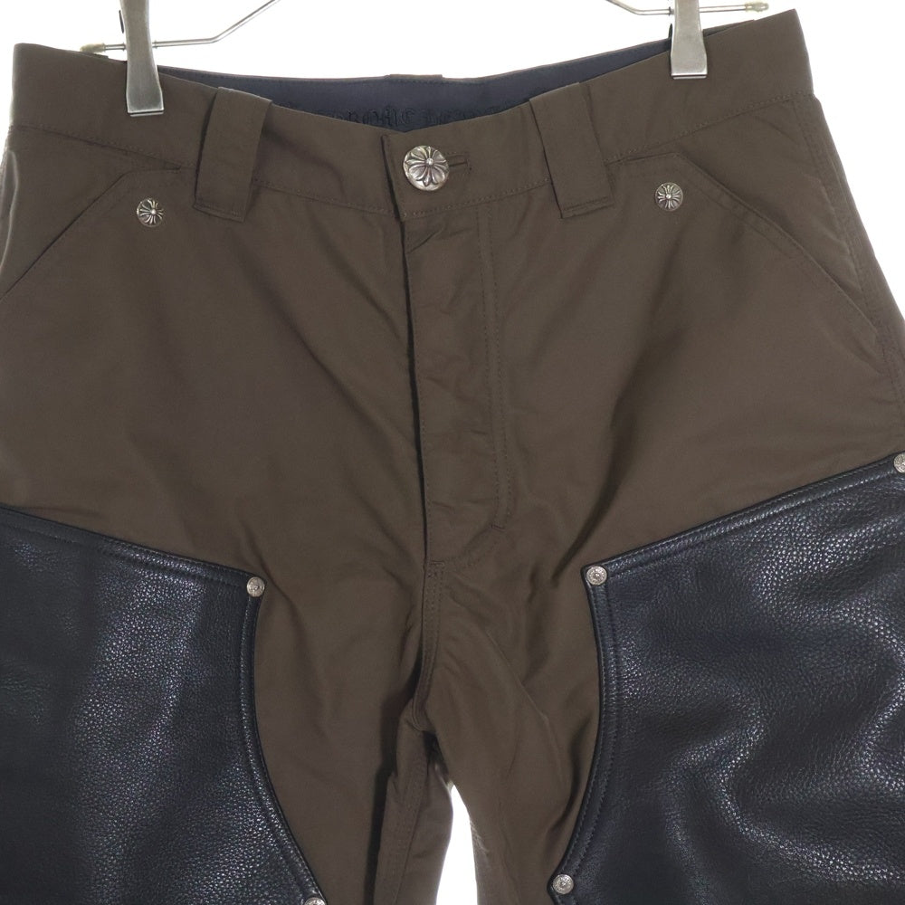 CHROME HEARTS(クロムハーツ) CARPENTER SHORTS クロスパッチ付きレザー切替ナイロンカーペンターハーフパンツ