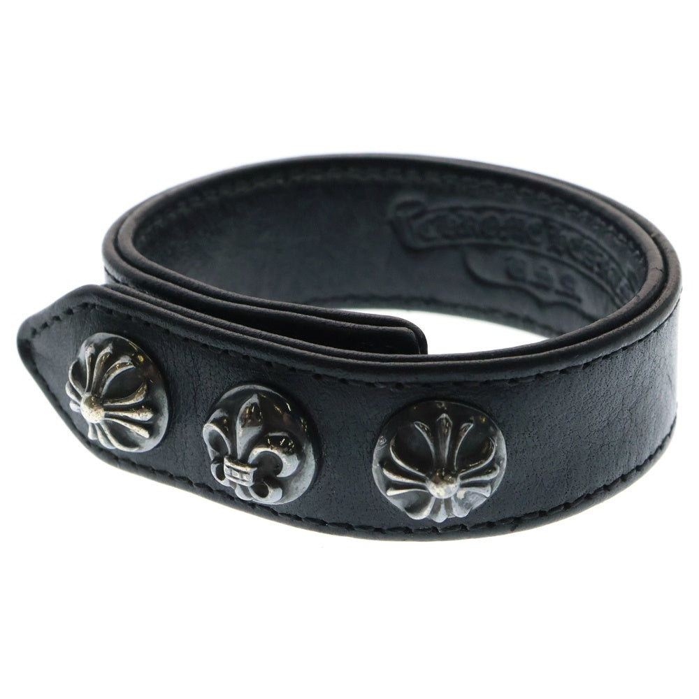 CHROME HEARTS(クロムハーツ) 3BTN 2SNP クロスボール フレア 3ボタン2スナップ レザーブレスレット ブラック/シルバー