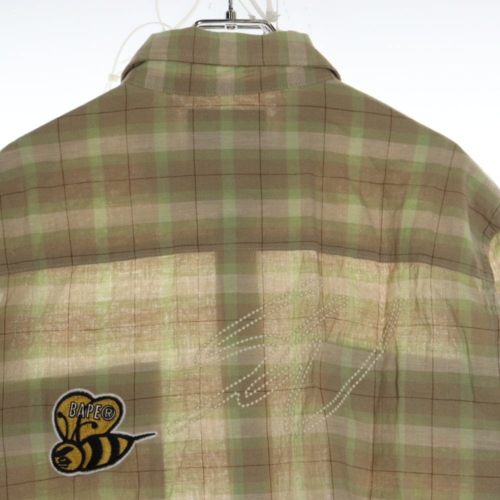 A BATHING APE(アベイシングエイプ) ×SEAN WOTHERSPOON EMBROIDERY CHECK SHIRT 001SHK231903C ×ショーンウェザスプーン エンブロイダリー チェックシャツ 長袖 ベージュ