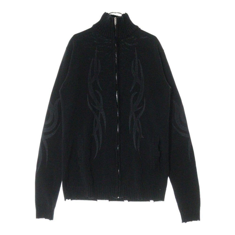 BALENCIAGA(バレンシアガ) 24AW Y2K Zip-Up Cardigan トライバルダメージ ジップアップ 長袖カーディガンニット 808489 T3336 ブラック