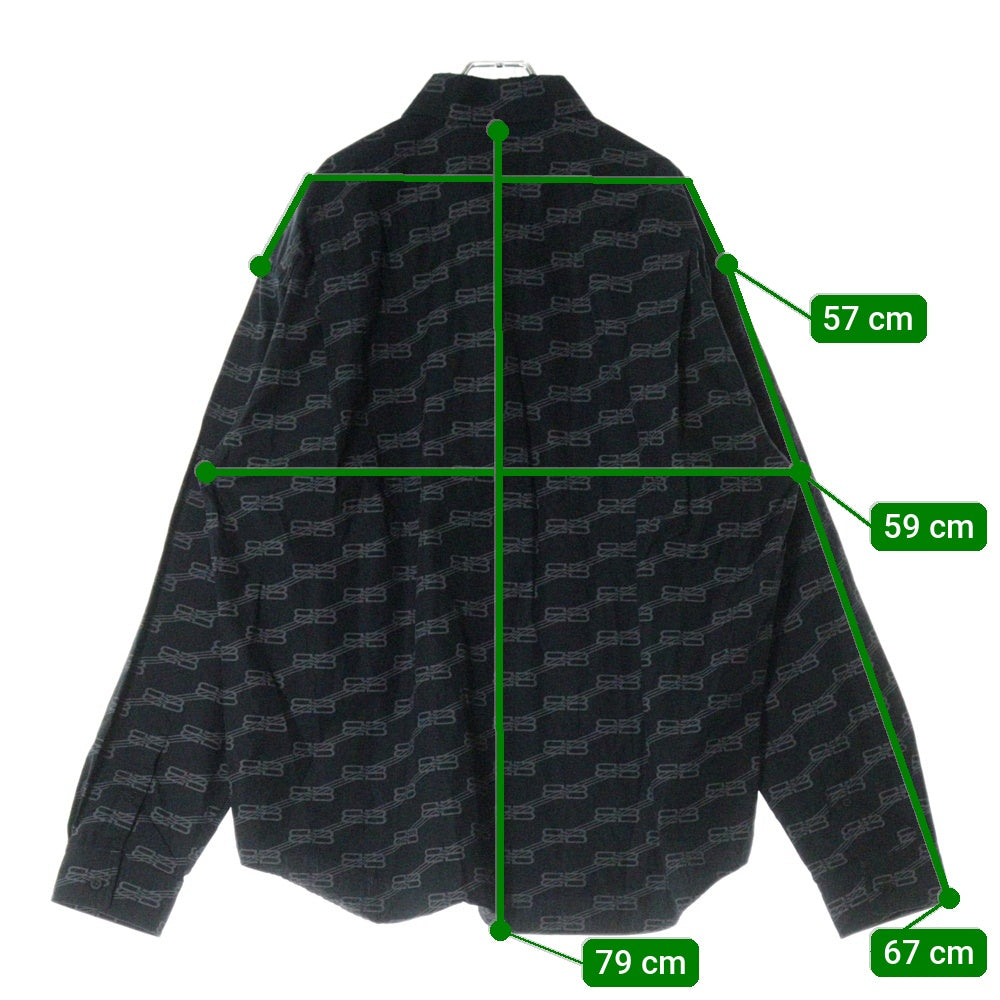 BALENCIAGA(バレンシアガ) BB ALL OVER LOGO LARGE SHIRTS 662983 TML36 オールオーバーロゴ 長袖シャツ ブラック