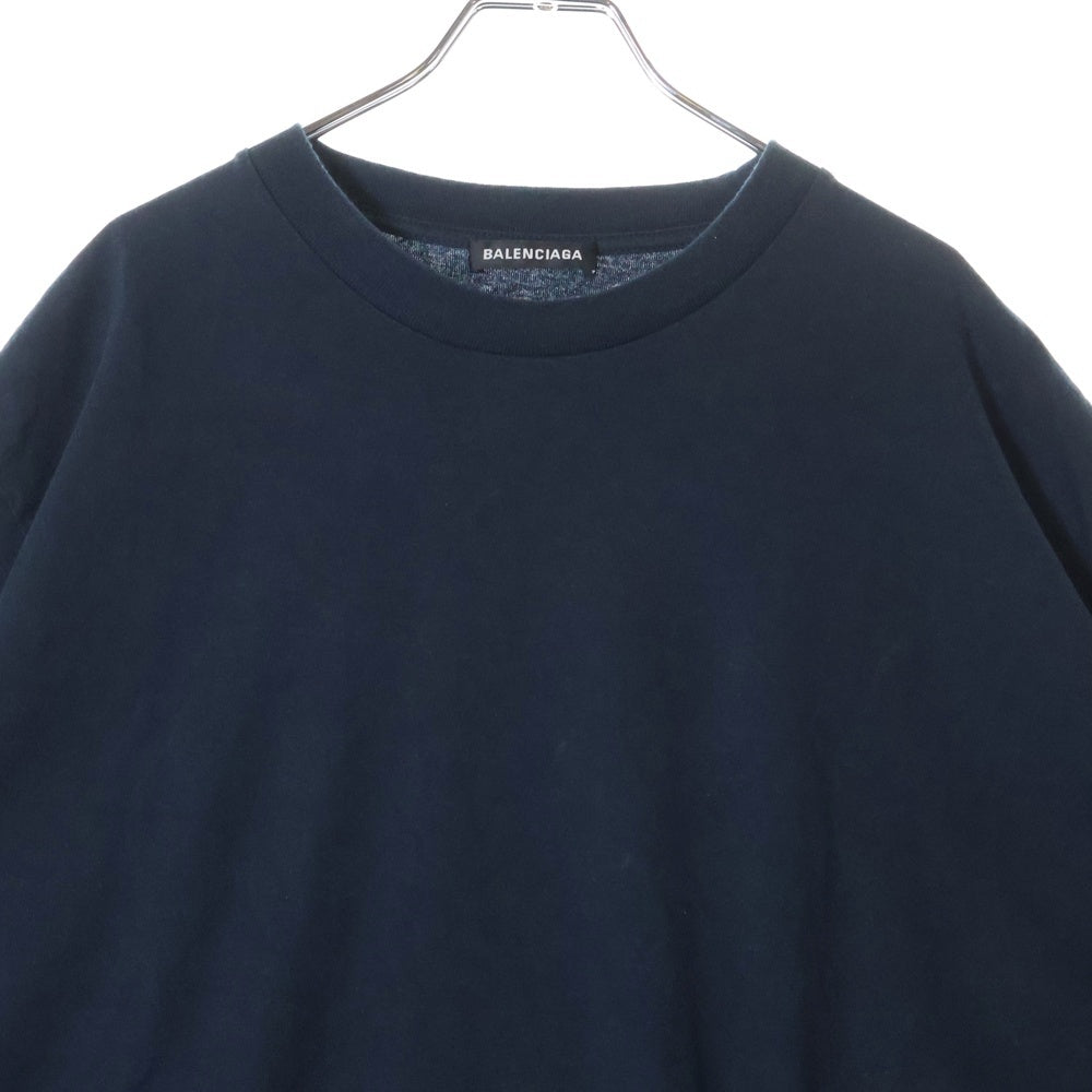 BALENCIAGA(バレンシアガ) 19AW 583917 TFV04 裾 ロゴタグ付 アシンメトリー 半袖 Tシャツ ダークネイビー