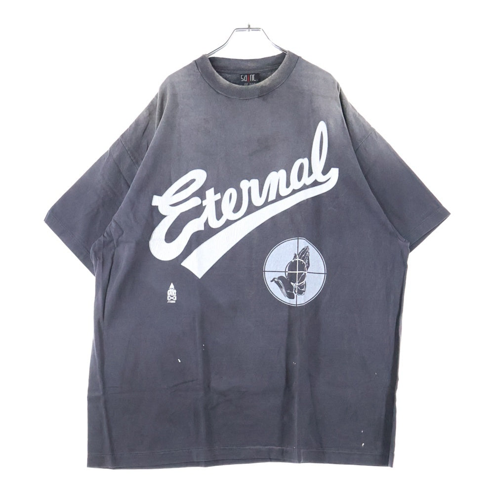 SAINT MICHAEL(セントマイケル) 25SS ×FEAR OF GOD SNT OF GOD FG_SS TEE VINTAGE加工 セントオブゴッド 両面プリント クルーネック 半袖Tシャツ カットソー ブラック SM-HR8-0000-C01