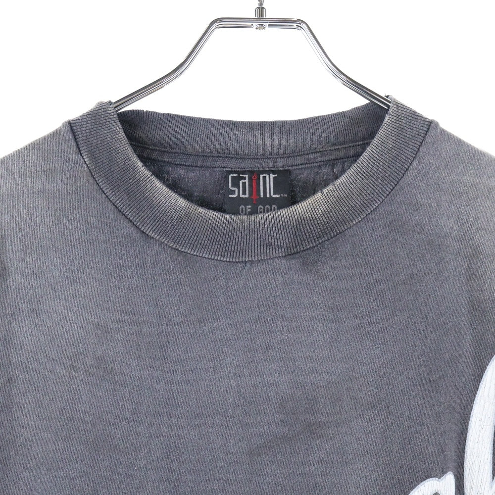 SAINT MICHAEL(セントマイケル) 25SS ×FEAR OF GOD SNT OF GOD FG_SS TEE VINTAGE加工 セントオブゴッド 両面プリント クルーネック 半袖Tシャツ カットソー ブラック SM-HR8-0000-C01