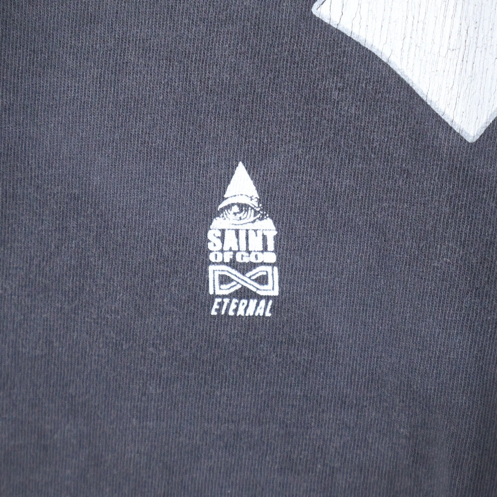 SAINT MICHAEL(セントマイケル) 25SS ×FEAR OF GOD SNT OF GOD FG_SS TEE VINTAGE加工 セントオブゴッド 両面プリント クルーネック 半袖Tシャツ カットソー ブラック SM-HR8-0000-C01