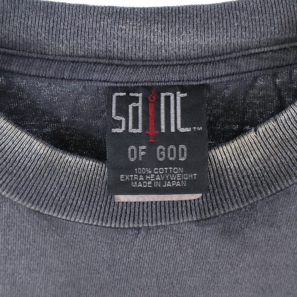 SAINT MICHAEL(セントマイケル) 25SS ×FEAR OF GOD SNT OF GOD FG_SS TEE VINTAGE加工 セントオブゴッド 両面プリント クルーネック 半袖Tシャツ カットソー ブラック SM-HR8-0000-C01