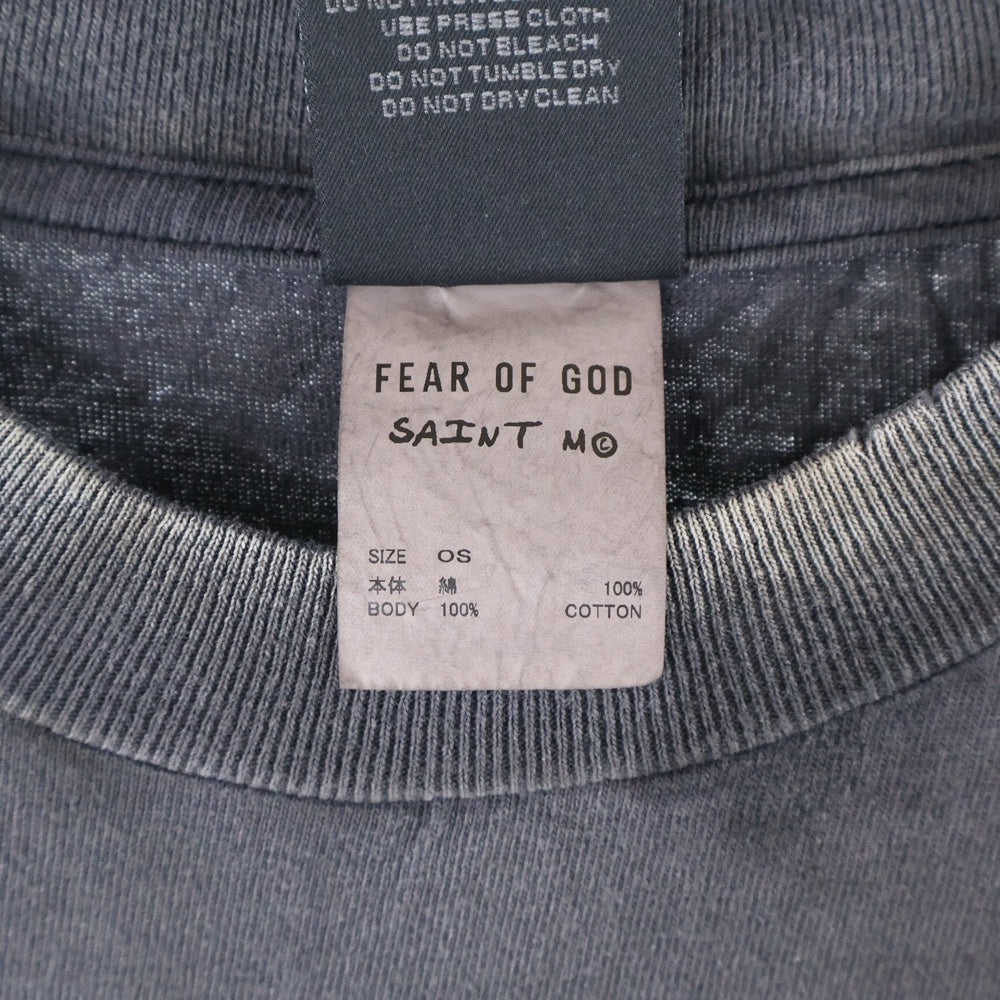 SAINT MICHAEL(セントマイケル) 25SS ×FEAR OF GOD SNT OF GOD FG_SS TEE VINTAGE加工 セントオブゴッド 両面プリント クルーネック 半袖Tシャツ カットソー ブラック SM-HR8-0000-C01