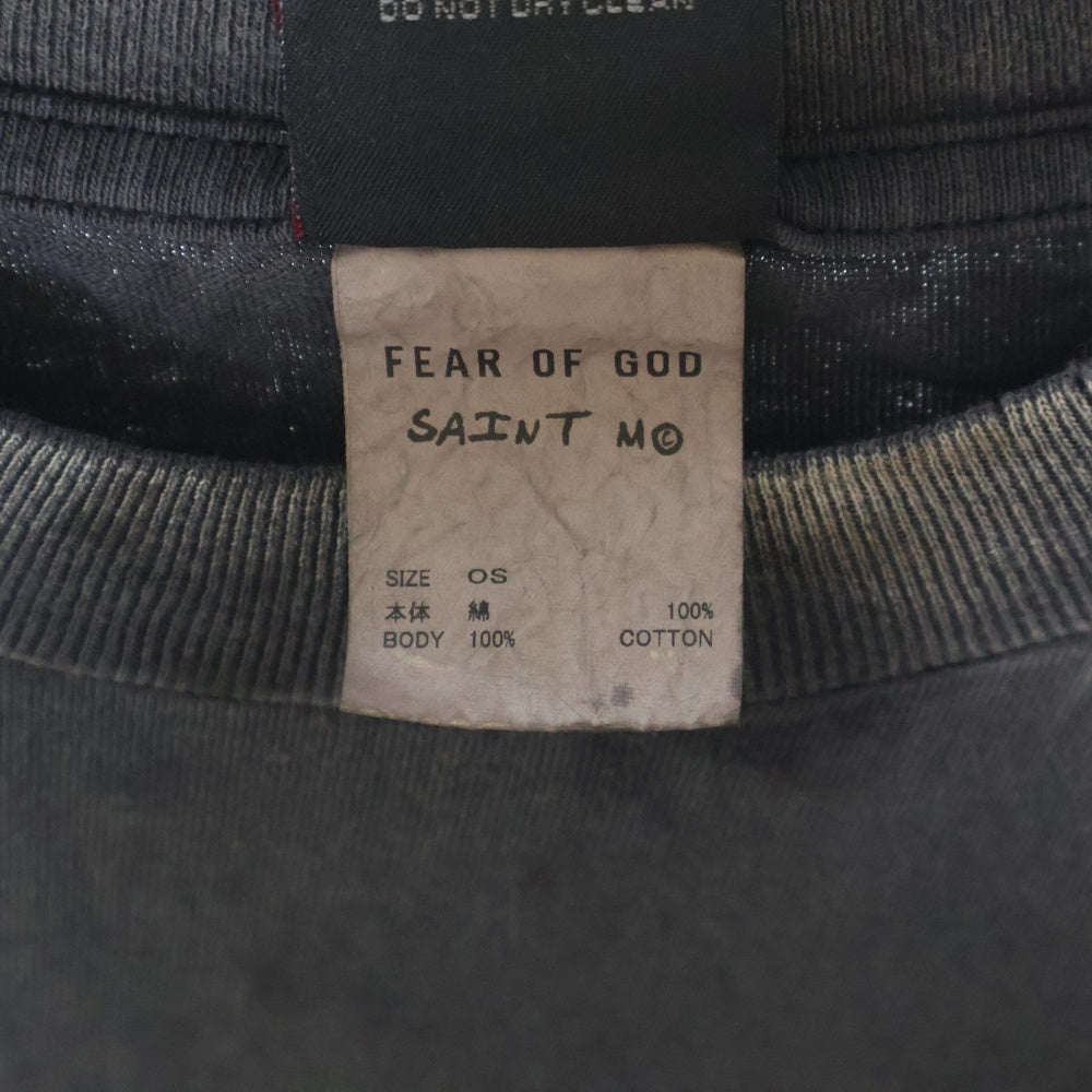 SAINT MICHAEL(セントマイケル) 25SS ×FEAR OF GOD SNT OF GOD FG_SS TEE VINTAGE加工 セントオブゴッド 両面プリント クルーネック 半袖Tシャツ カットソー ブラック SM-HR8-0000-C01