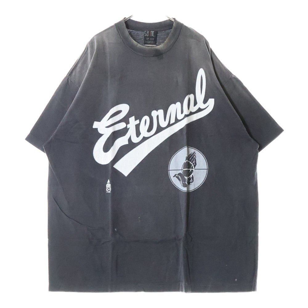 SAINT MICHAEL(セントマイケル) 25SS ×FEAR OF GOD SNT OF GOD FG_SS TEE VINTAGE加工 セントオブゴッド 両面プリント クルーネック 半袖Tシャツ カットソー ブラック SM-HR8-0000-C01