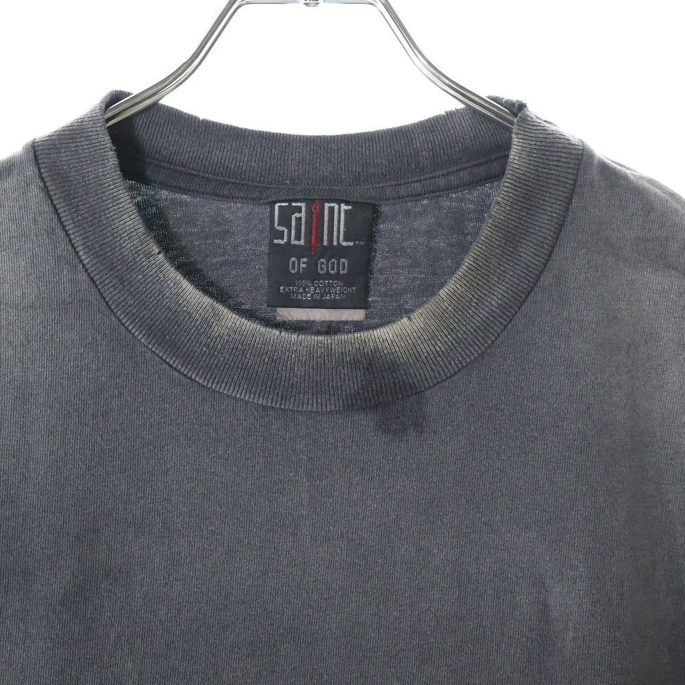 SAINT MICHAEL(セントマイケル) 25SS ×FEAR OF GOD SNT OF GOD FG_SS TEE VINTAGE加工 セントオブゴッド 両面プリント クルーネック 半袖Tシャツ カットソー ブラック SM-HR8-0000-C01