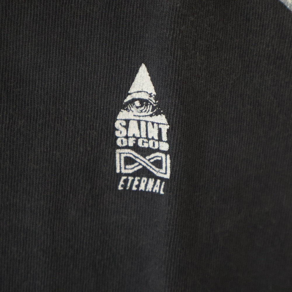 SAINT MICHAEL(セントマイケル) 25SS ×FEAR OF GOD SNT OF GOD FG_SS TEE VINTAGE加工 セントオブゴッド 両面プリント クルーネック 半袖Tシャツ カットソー ブラック SM-HR8-0000-C01