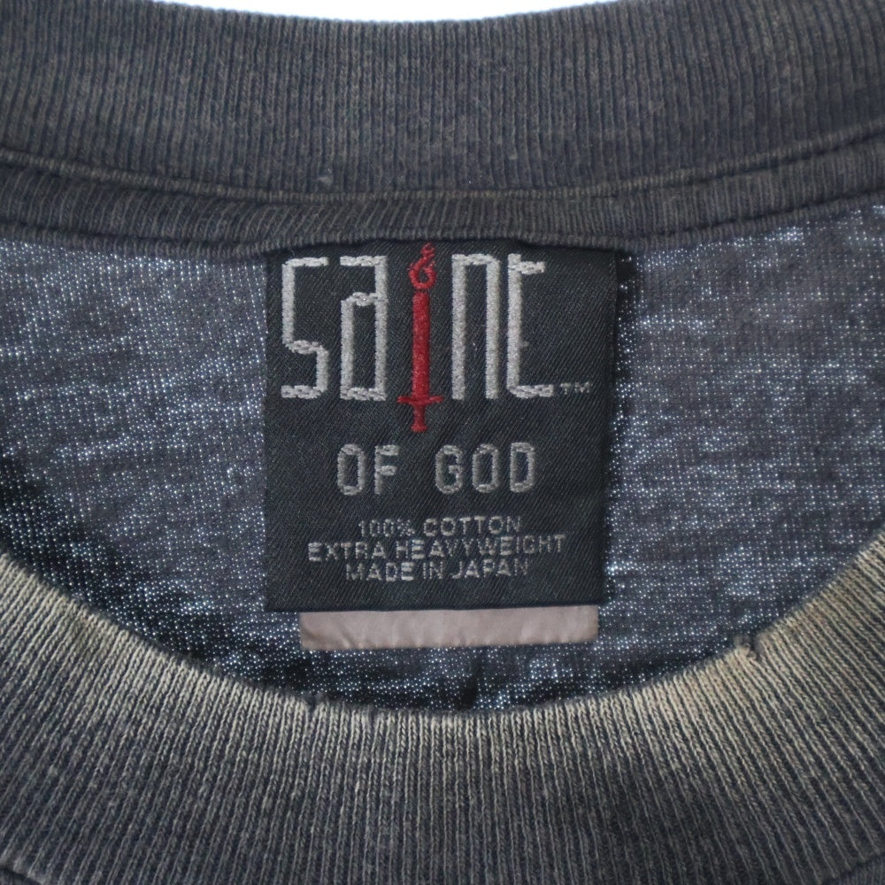 SAINT MICHAEL(セントマイケル) 25SS ×FEAR OF GOD SNT OF GOD FG_SS TEE VINTAGE加工 セントオブゴッド 両面プリント クルーネック 半袖Tシャツ カットソー ブラック SM-HR8-0000-C01