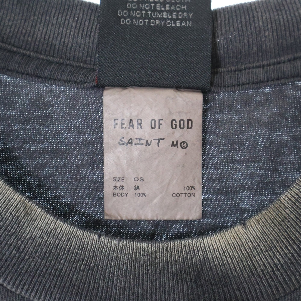 SAINT MICHAEL(セントマイケル) 25SS ×FEAR OF GOD SNT OF GOD FG_SS TEE VINTAGE加工 セントオブゴッド 両面プリント クルーネック 半袖Tシャツ カットソー ブラック SM-HR8-0000-C01