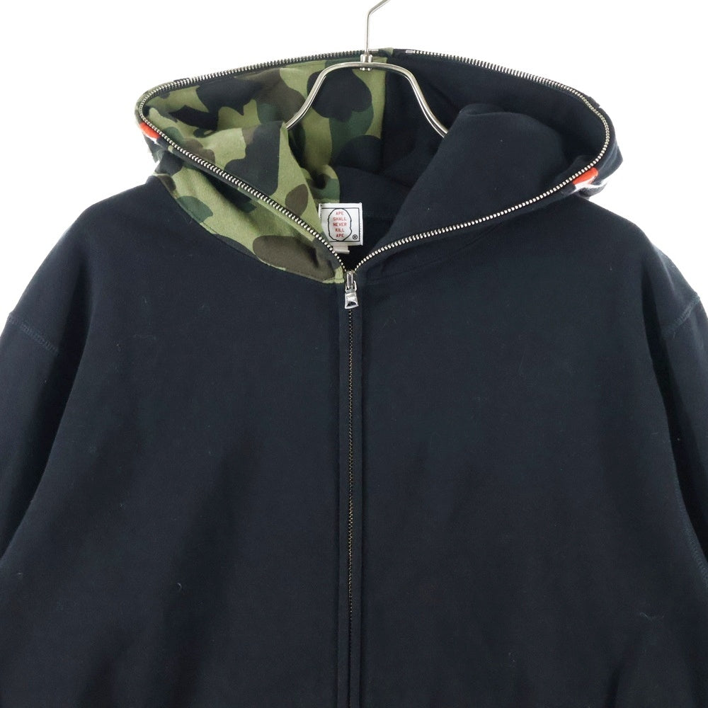 A BATHING APE(アベイシングエイプ) 1st Camo Shark Full Zip Hoodie 001ZPK701009M 1st カモ シャークフーディー ジップアップパーカー クリスタル ブラック