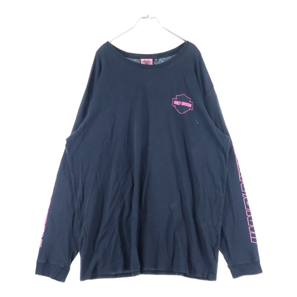 HARLEY DAVIDSON(ハーレーダビッドソン) 袖プリント 長袖クルーネックTシャツ ブラック/ピンク