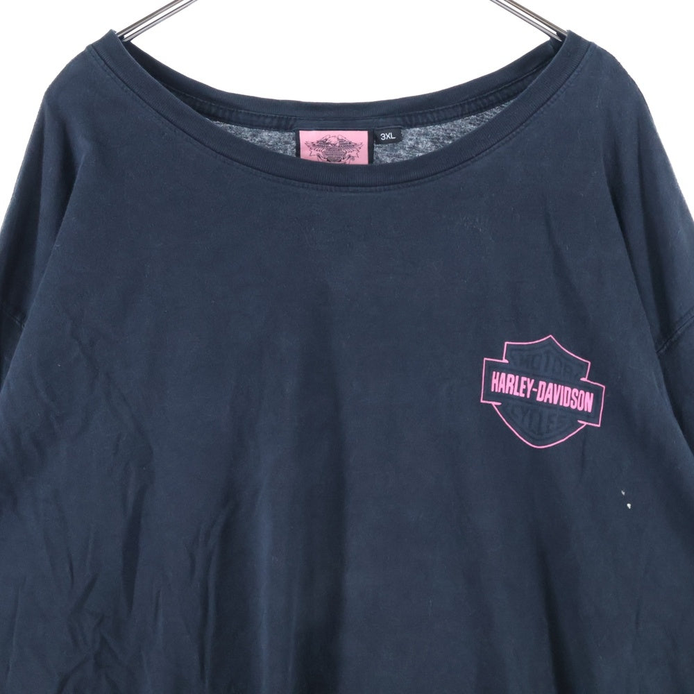 HARLEY DAVIDSON(ハーレーダビッドソン) 袖プリント 長袖クルーネックTシャツ ブラック/ピンク