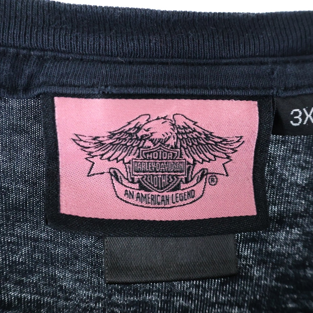 HARLEY DAVIDSON(ハーレーダビッドソン) 袖プリント 長袖クルーネックTシャツ ブラック/ピンク