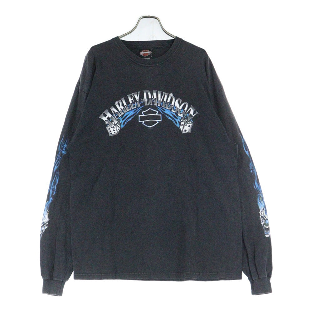 HARLEY DAVIDSON(ハーレーダビッドソン) 06s BLUE DICE FLAMES L/S TEE ブルーフレイムス ダイス ファイヤー 長袖クルーネックTシャツ ブラック