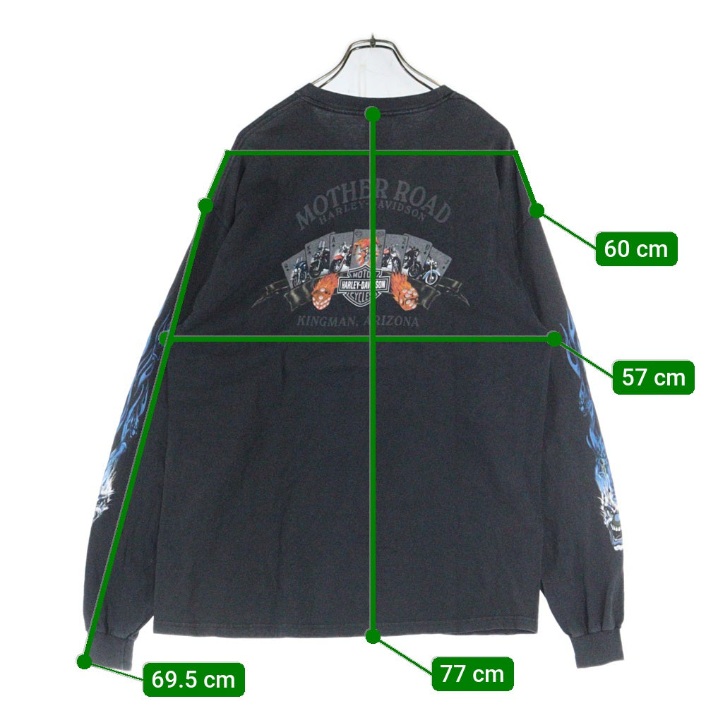 HARLEY DAVIDSON(ハーレーダビッドソン) 06s BLUE DICE FLAMES L/S TEE ブルーフレイムス ダイス ファイヤー 長袖クルーネックTシャツ ブラック