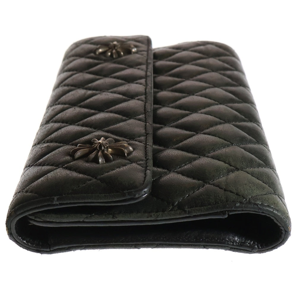 CHROME HEARTS(クロムハーツ) WAVE4 QLT 3SNP #4ウェーブキルティングレザーウォレット財布 ブラック