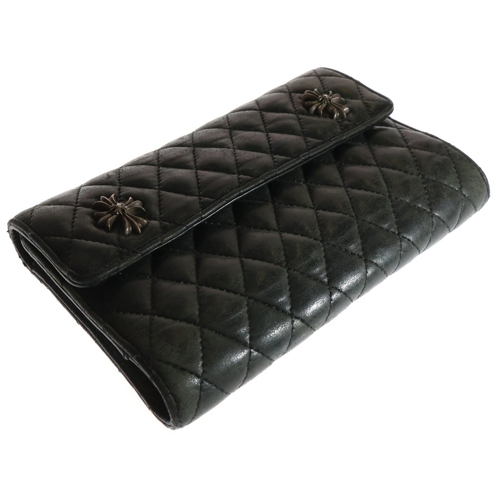 CHROME HEARTS(クロムハーツ) WAVE4 QLT 3SNP #4ウェーブキルティングレザーウォレット財布 ブラック