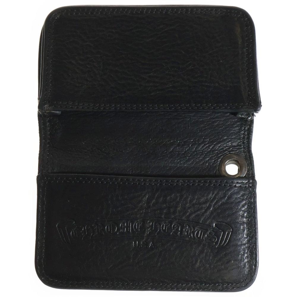 CHROME HEARTS(クロムハーツ) CARD CASE スクロールラベル レザーカードケース ブラック