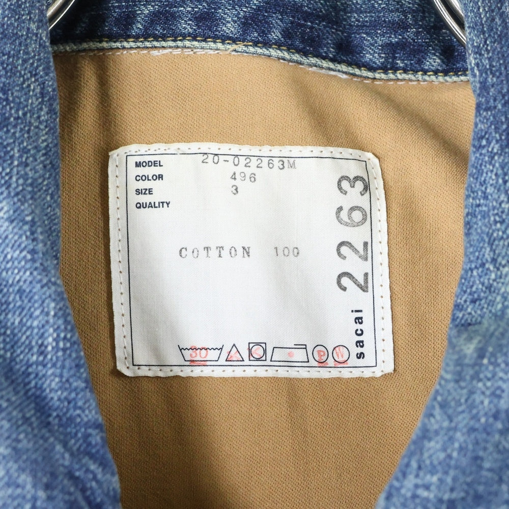 Sacai(サカイ) 20SS Layered Denim Jacket 20-02263M レイヤードドッキングデニムジャケット インディゴブルー