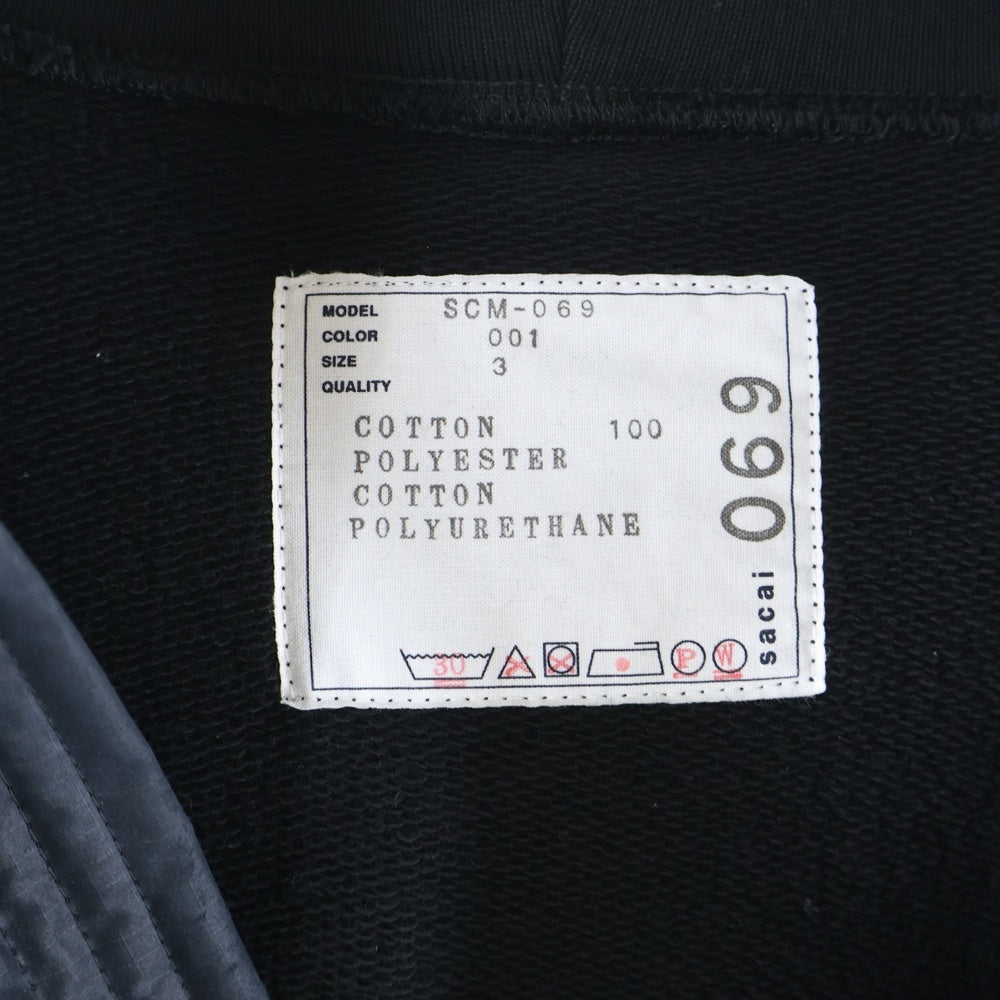 Sacai(サカイ) 24SS SWEAT JERSEY HOODIE SCM-069 ダブルジッパー スウェットジップアップパーカー フーディー ブラック