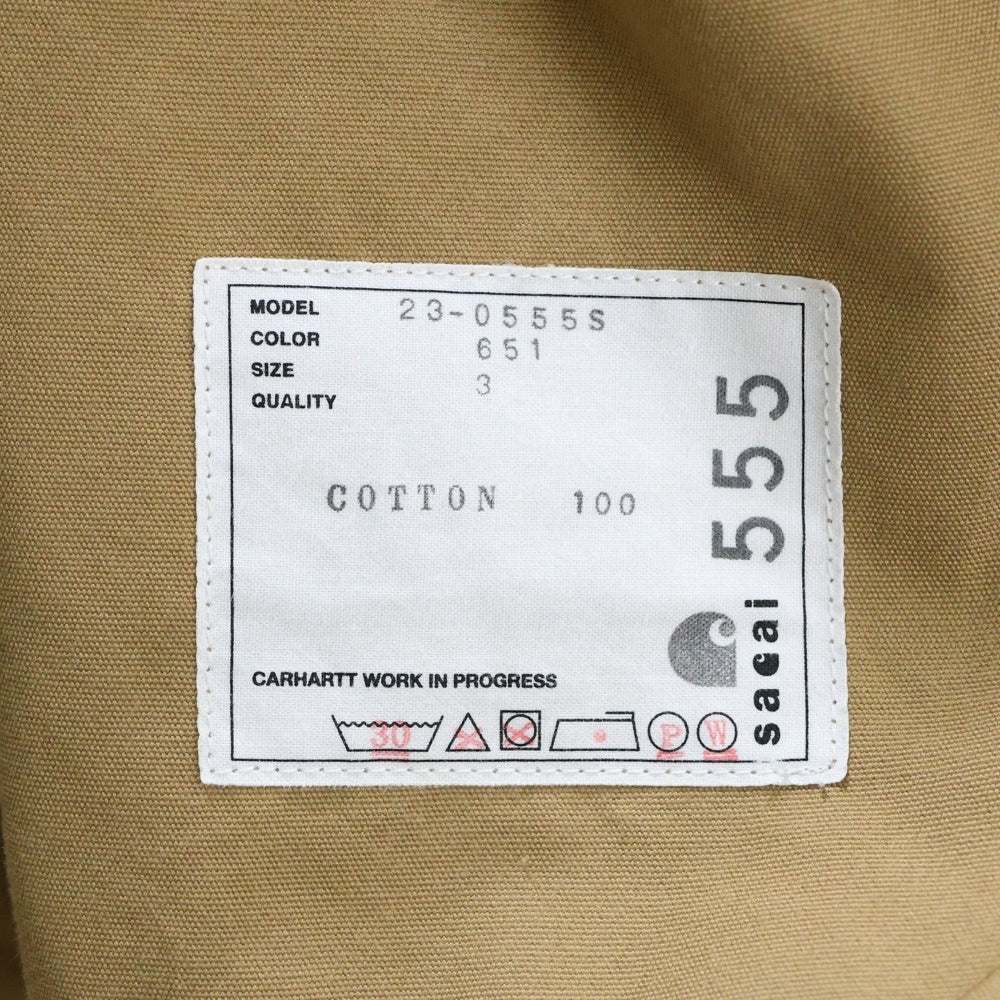 Sacai(サカイ) 23AW ×Carhartt WIP Canvas Pants カーハート キャンバスペインターパンツ ブラウン 23-0555S