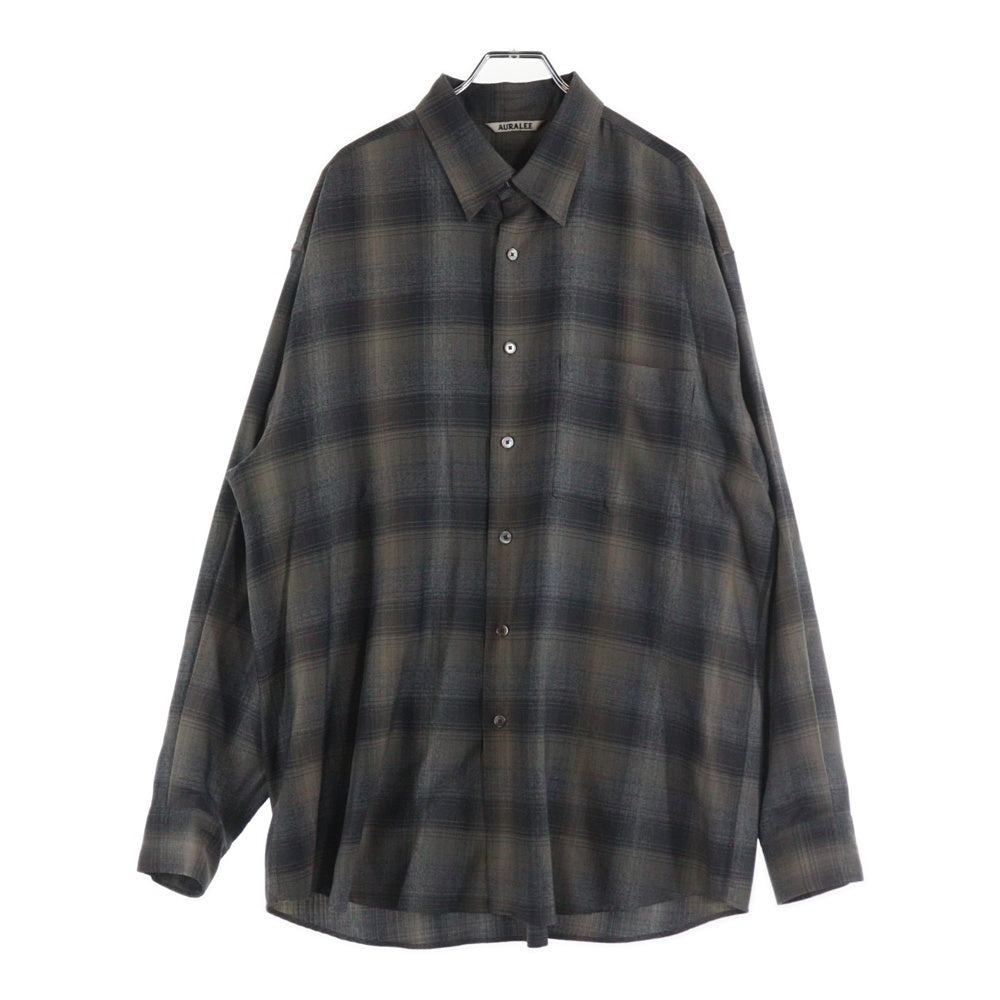 AURALEE(オーラリー) SUPER LIGHT WOOL CHECK SHIRT BEIGE BLUE CHECK スーパーライトウール チェック長袖シャツ A24AS01LC ブルーグレー