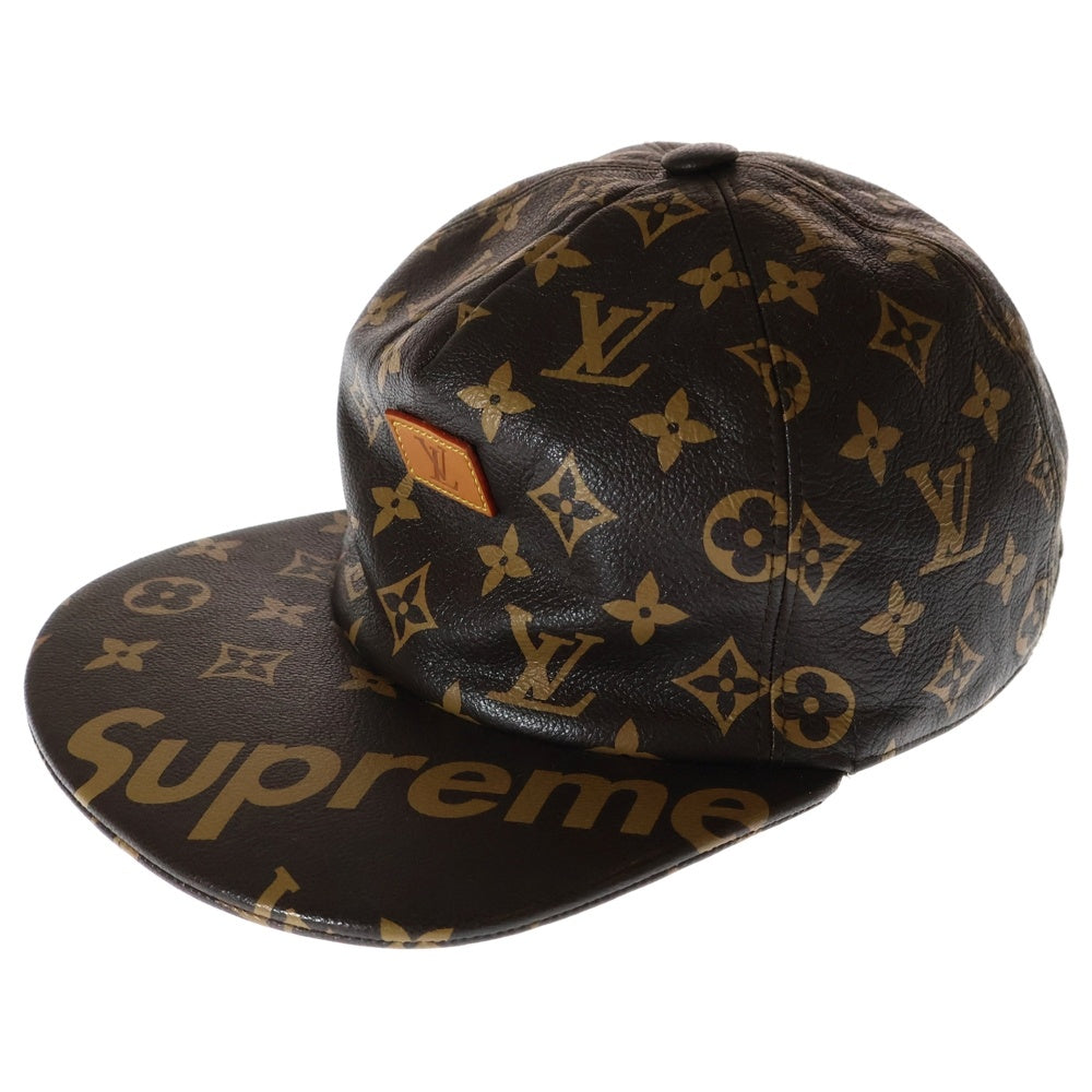 SUPREME(シュプリーム) 17AW× Louis Vuitton LV 5-Panel Hat ルイヴィトン LV5パネルキャップ 総柄ロゴ モノグラム 帽子 レザーストラップバックキャップ ブラウン MP1879