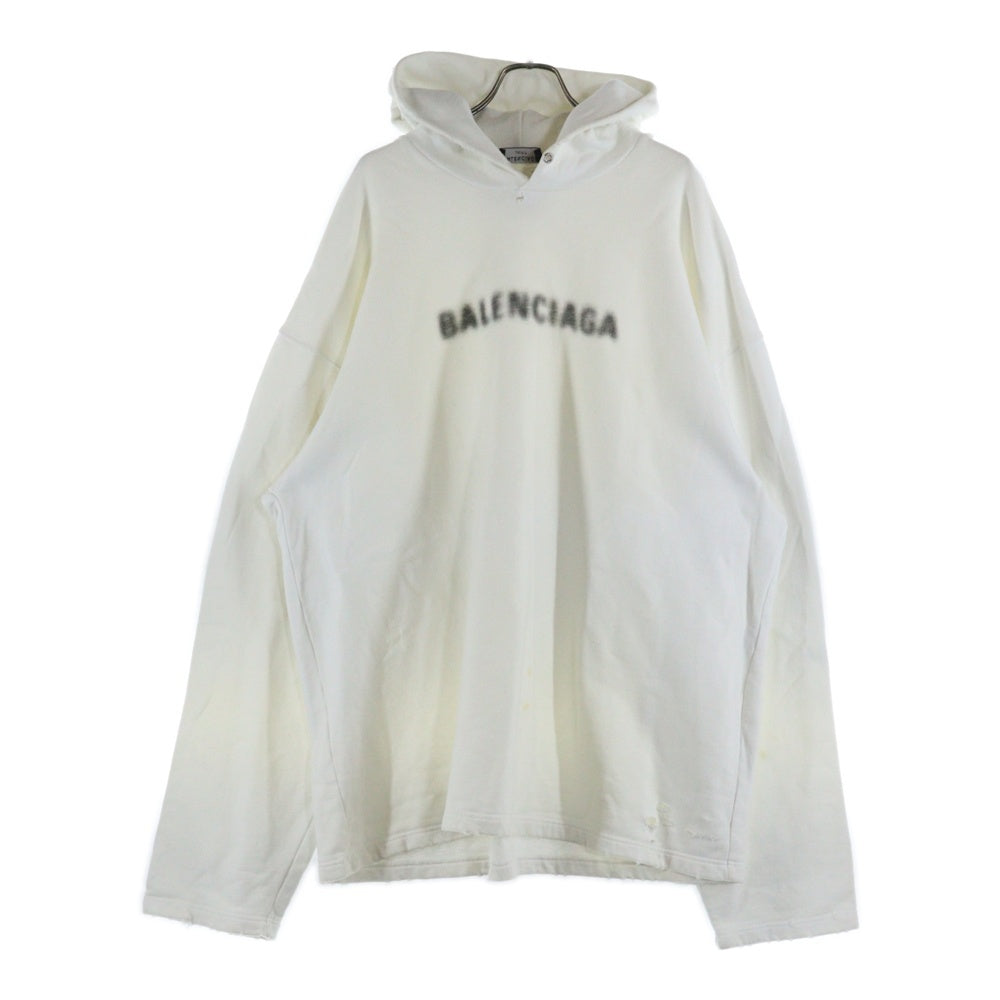 BALENCIAGA(バレンシアガ) 21AW ダメージ加工 ピクセルロゴ ビッグ サイズ ヘビーウェイト スウェットパーカー アイボリー 661711 TKVD6
