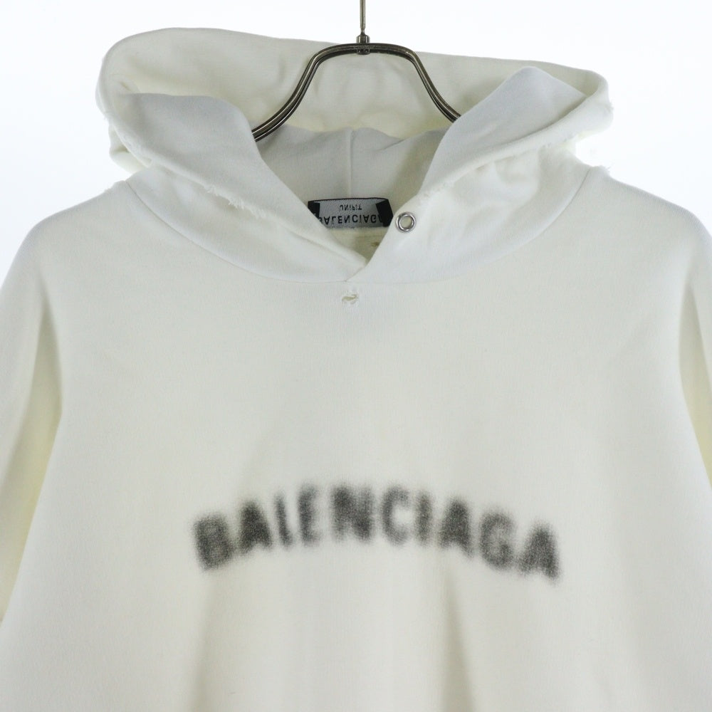 BALENCIAGA(バレンシアガ) 21AW ダメージ加工 ピクセルロゴ ビッグ サイズ ヘビーウェイト スウェットパーカー アイボリー 661711 TKVD6