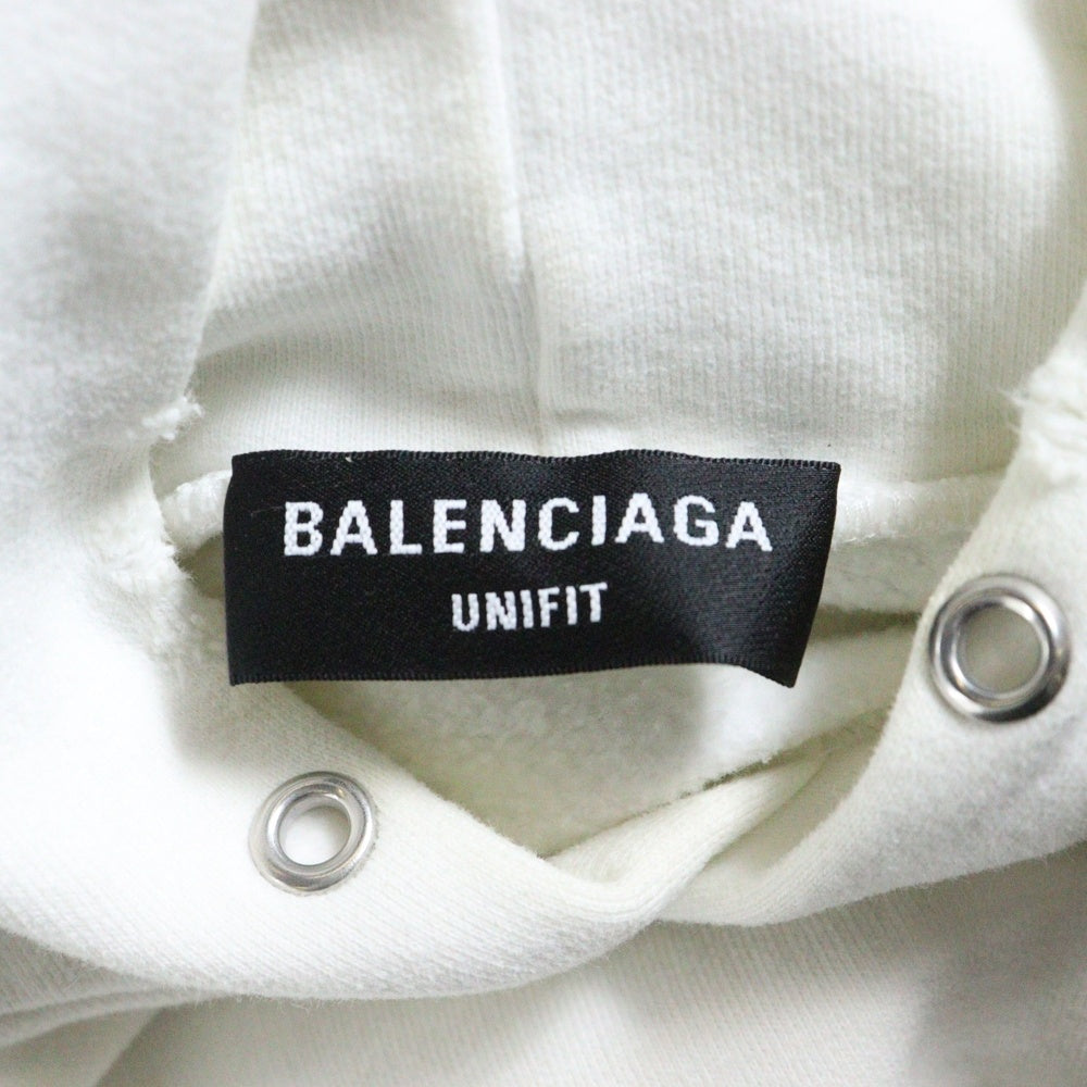 BALENCIAGA(バレンシアガ) 21AW ダメージ加工 ピクセルロゴ ビッグ サイズ ヘビーウェイト スウェットパーカー アイボリー 661711 TKVD6