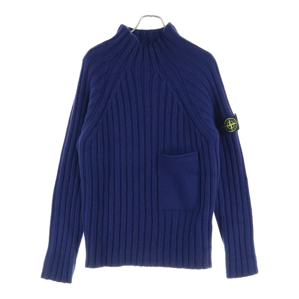 STONE ISLAND(ストーンアイランド) タートルネック 胸ポケット 長袖ニットセーター ネイビー 6915581B6