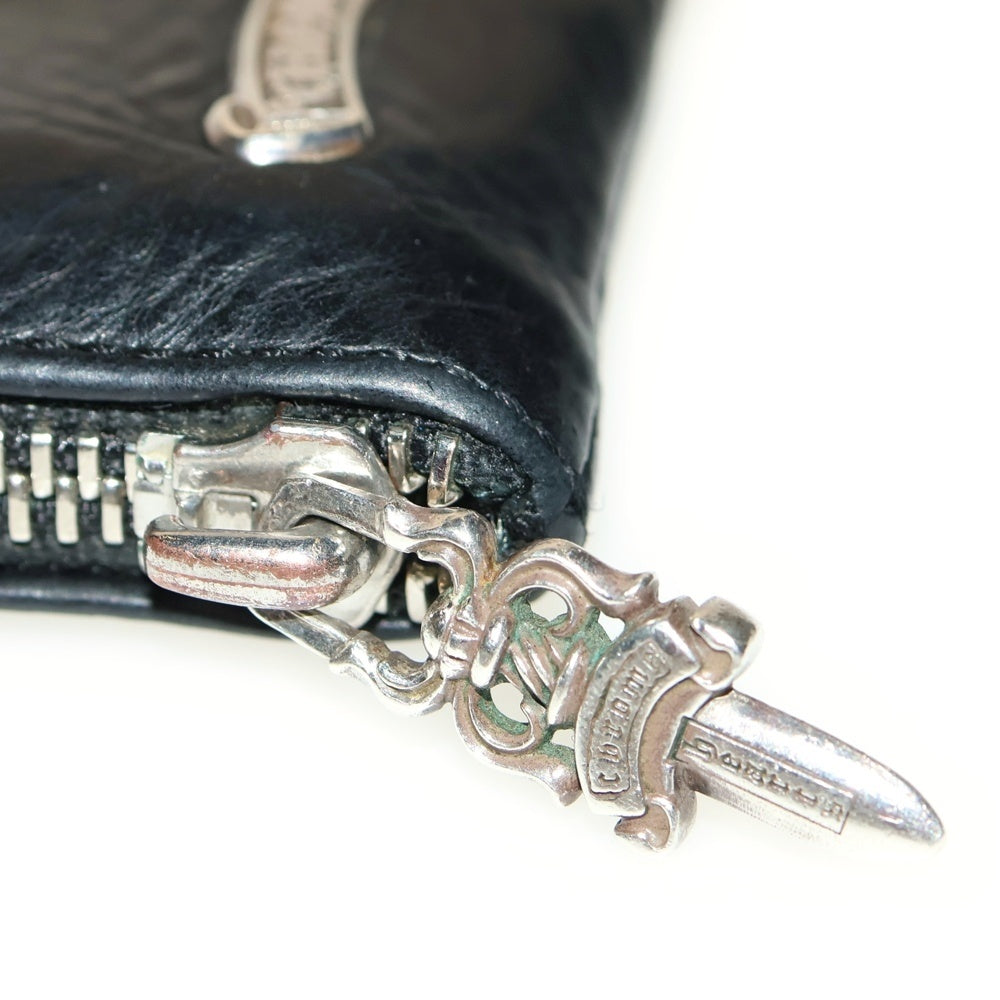 CHROME HEARTS(クロムハーツ) TINY ZIP タイニージップ クロスパッチ付き ダガージップ レザー コンパクトウォレット 財布 ブラック