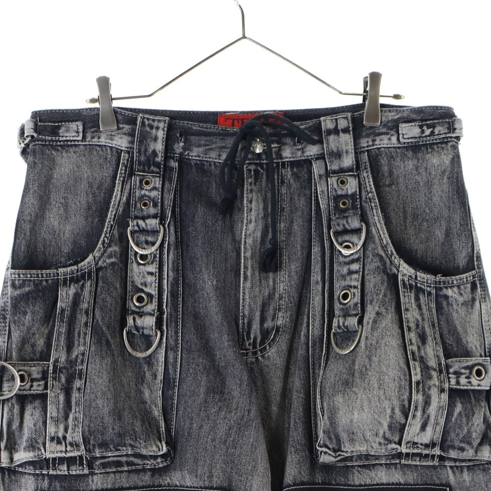 TRIPP NYC(トリップエヌワイシー) X STRAP PANT ストラップ ボンテージ ジップデニム ワイドパンツ グレー JM7144MB