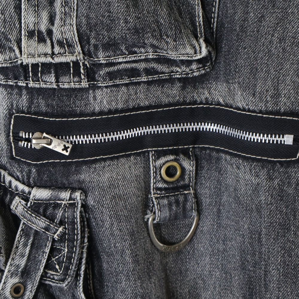 TRIPP NYC(トリップエヌワイシー) X STRAP PANT ストラップ ボンテージ ジップデニム ワイドパンツ グレー JM7144MB